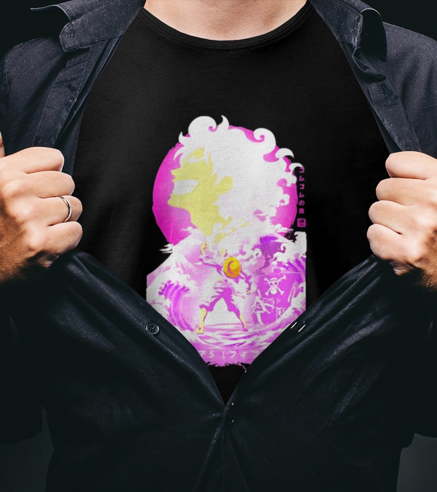 Monkey D. Luffy Gear 5 Gomu Gomu No Mi Waves One Piece Pink Aesthetic T-Shirt