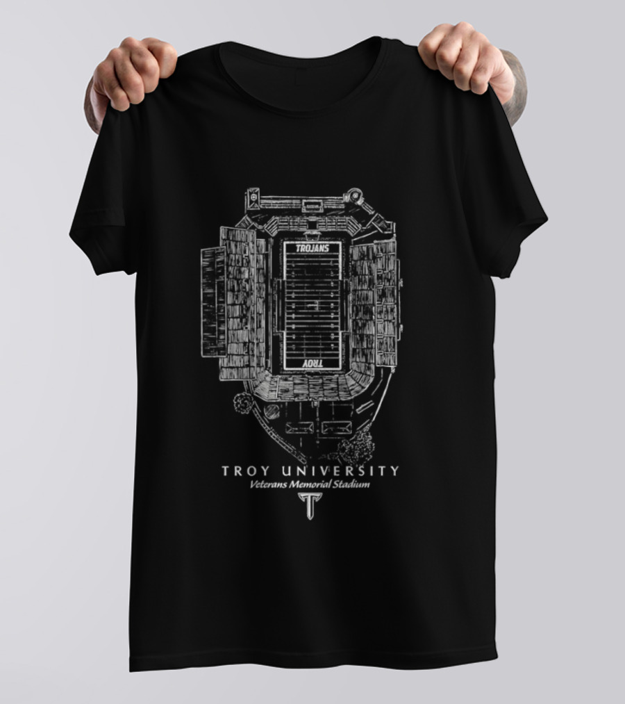 Troy University Veterans Memorial Stadium Trojans Football Stadium Blueprint T-Shirt