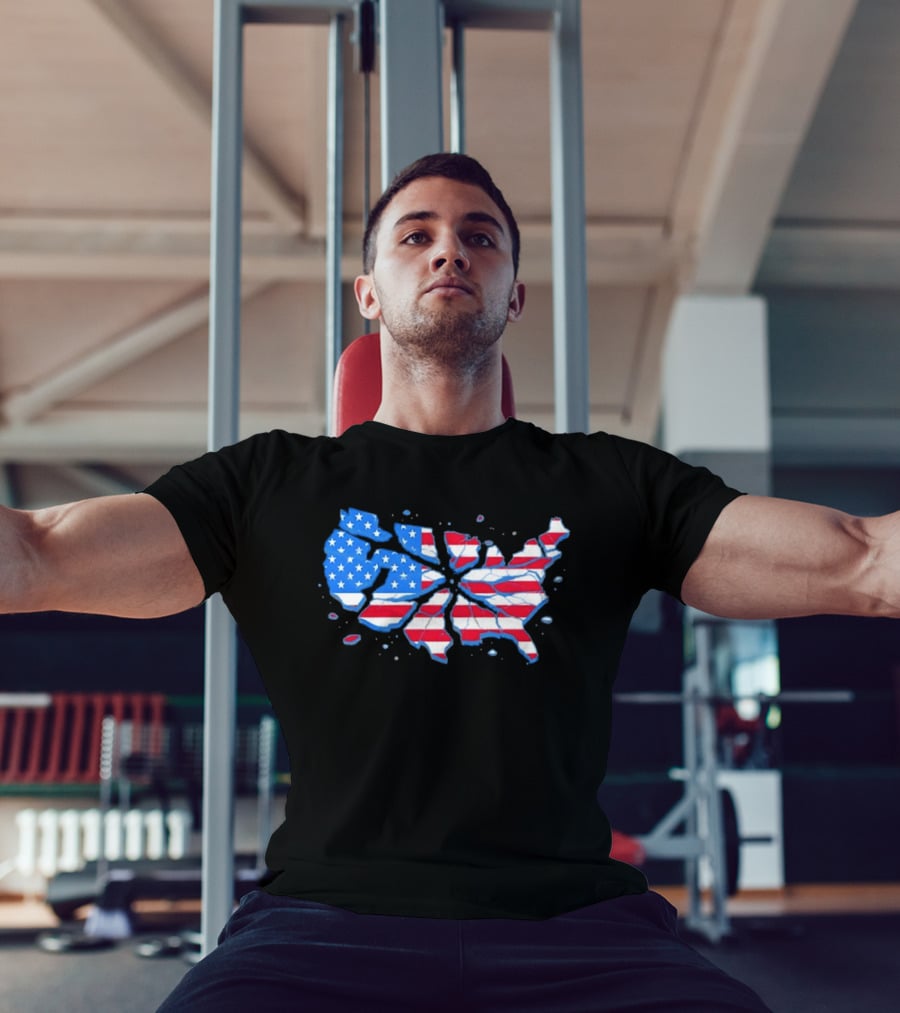 United States Of America Fractured Map Stars And Stripes T-Shirt