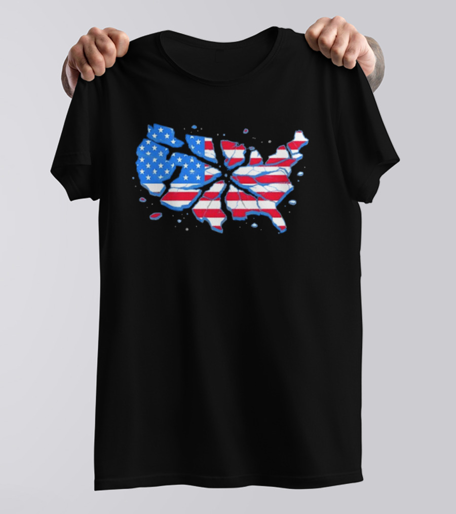 United States Of America Fractured Map Stars And Stripes T-Shirt