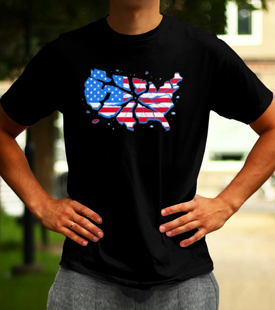United States Of America Fractured Map Stars And Stripes T-Shirt