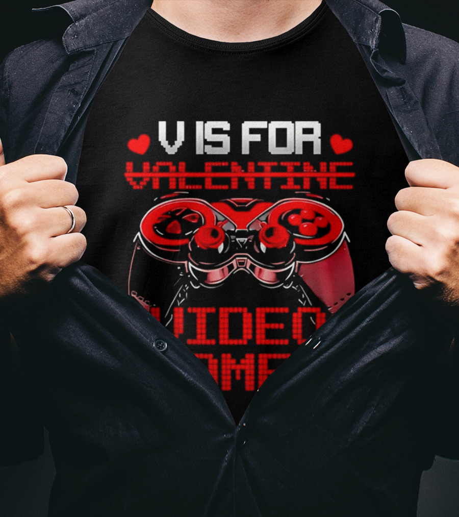 V Is For Valentine Video Games Controller Hearts T-Shirt