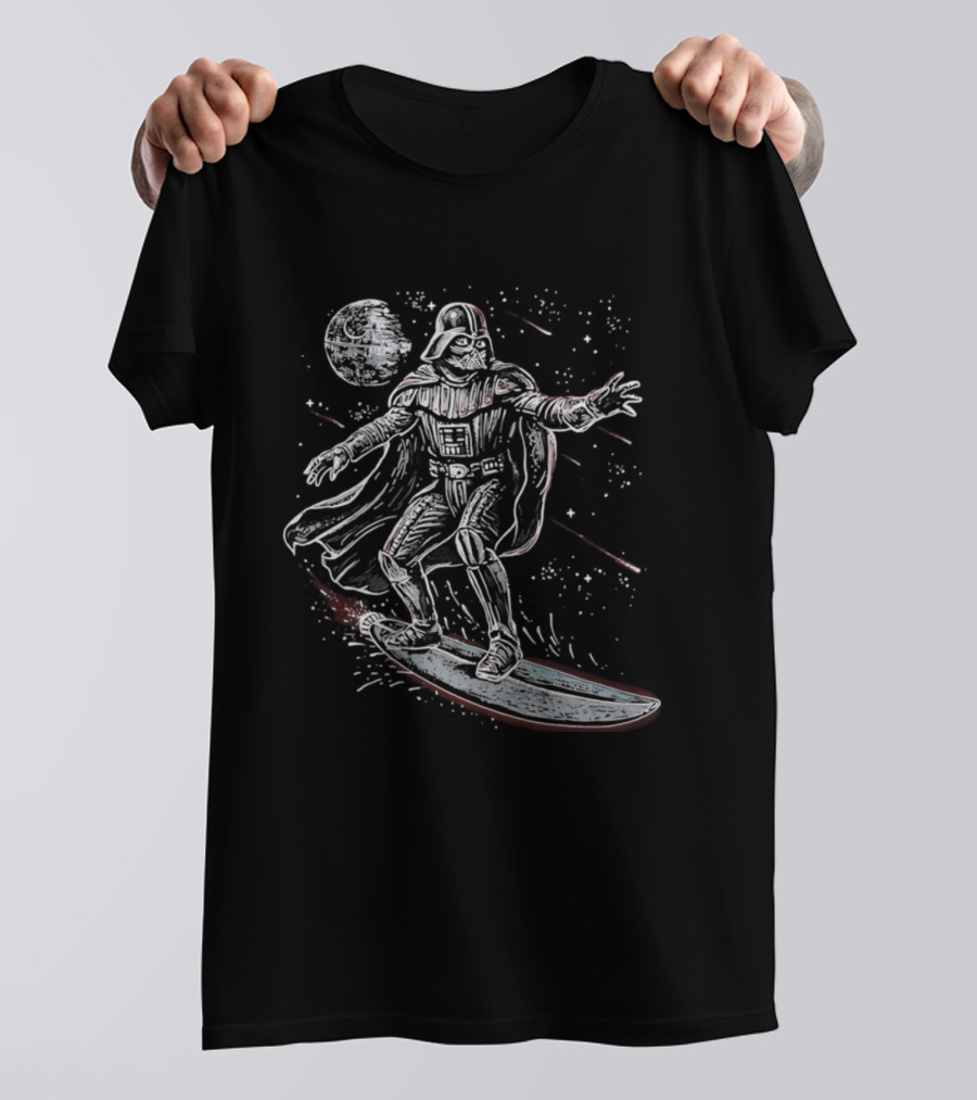 Vader Surfing Through The Galaxy Lord Of The Swell Retro Space Adventure T-Shirt