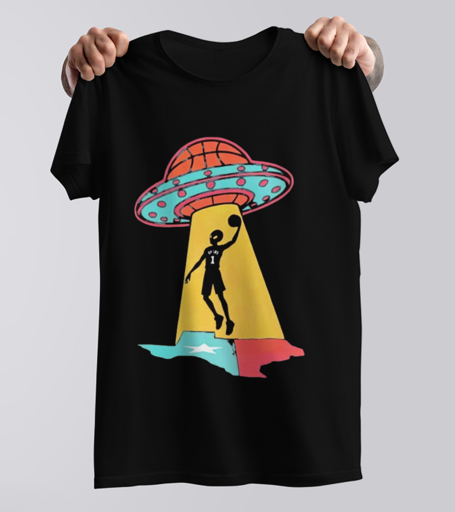 Victor Wembanyama San Antonio Spurs UFO Abduction Texas Flag Basketball T-Shirt