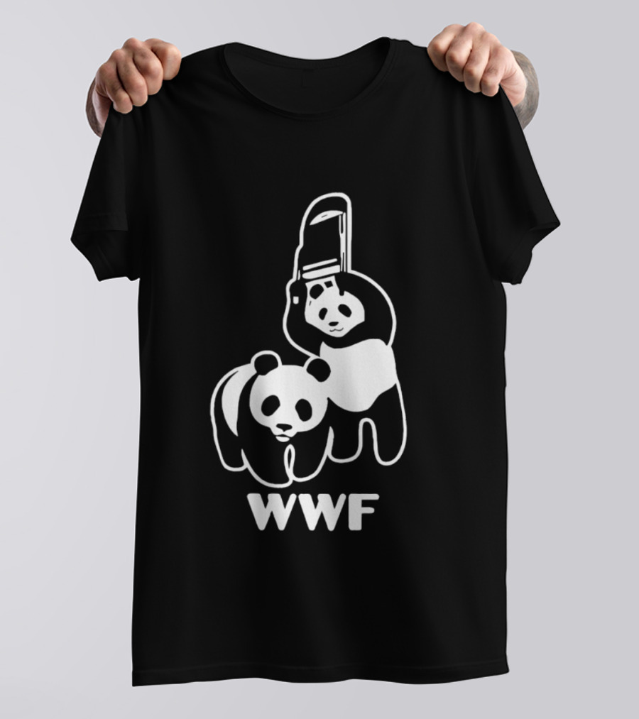 WWF Panda Chainsaw Wildlife Conservation Activist Black T-Shirt