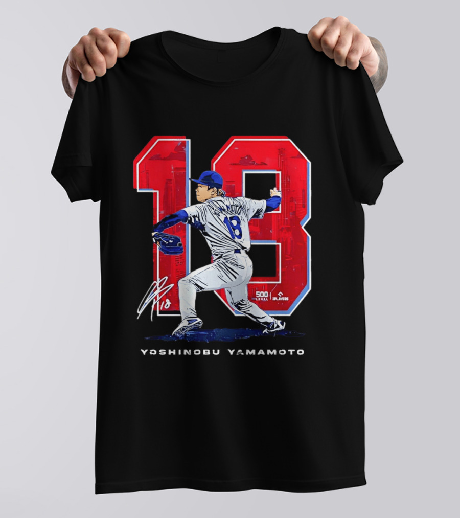 Yoshinobu Yamamoto 18 Los Angeles Dodgers Signature Japanese Pitcher T-Shirt