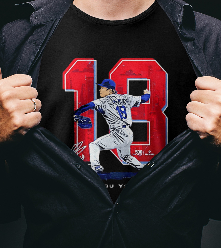 Yoshinobu Yamamoto 18 Los Angeles Dodgers Signature Japanese Pitcher T-Shirt