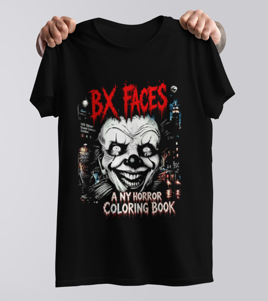 Bx Faces NY Horror Creepy Clown Coloring Book T-Shirt