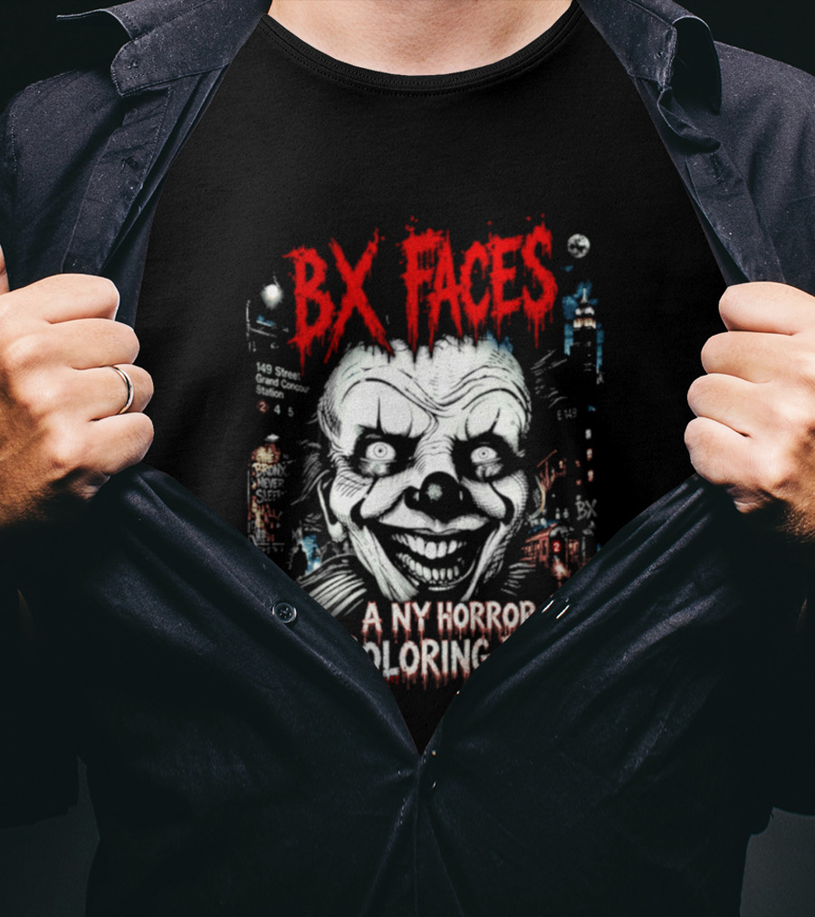Bx Faces NY Horror Creepy Clown Coloring Book T-Shirt