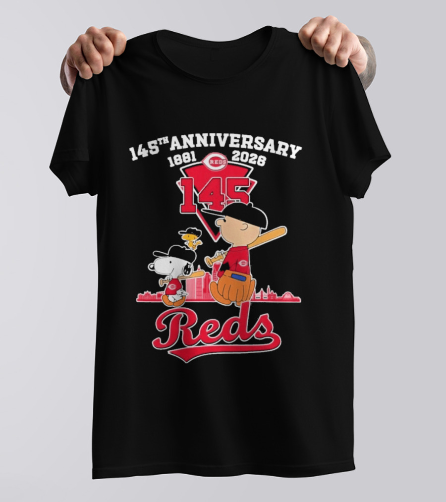 Charlie Brown Snoopy Cincinnati Reds 145th Anniversary 1881 2026 T-Shirt