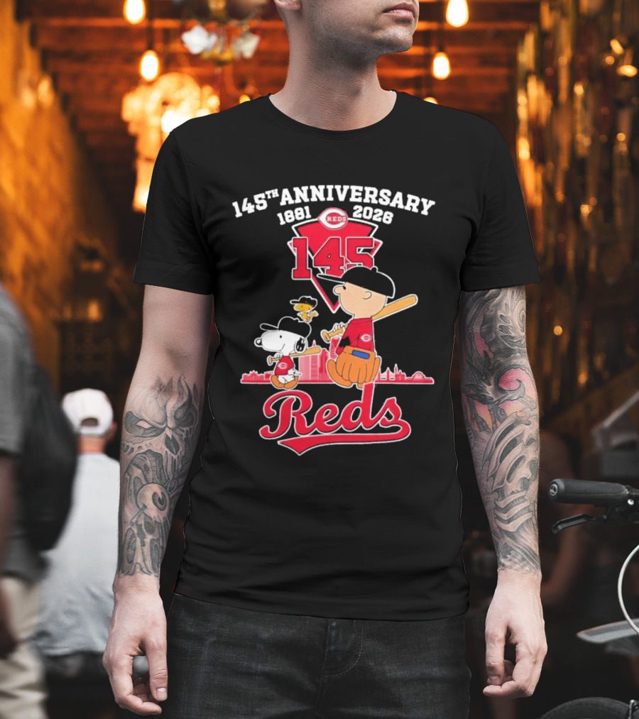 Charlie Brown Snoopy Cincinnati Reds 145th Anniversary 1881 2026 T-Shirt