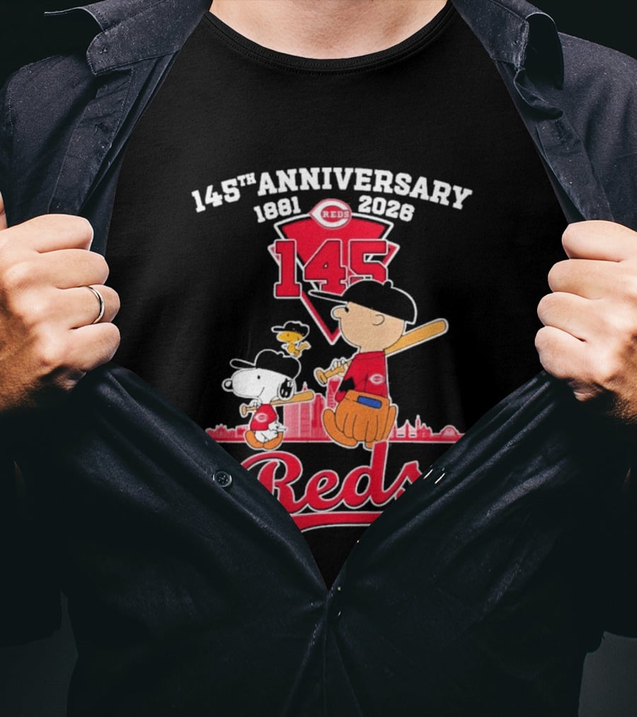 Charlie Brown Snoopy Cincinnati Reds 145th Anniversary 1881 2026 T-Shirt
