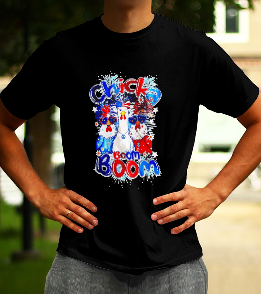 Chicka Boom Boom Patriotic Chickens With Headbands And Peace Signs T-Shirt