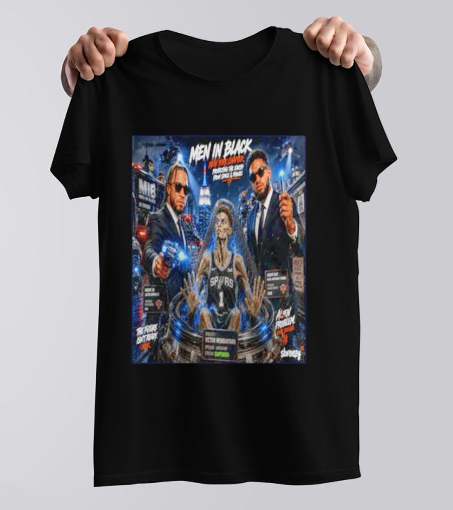 Victor Wembanyama Men In Black New York Crossover Knicks Vs Spurs NBA Showdown T-Shirt