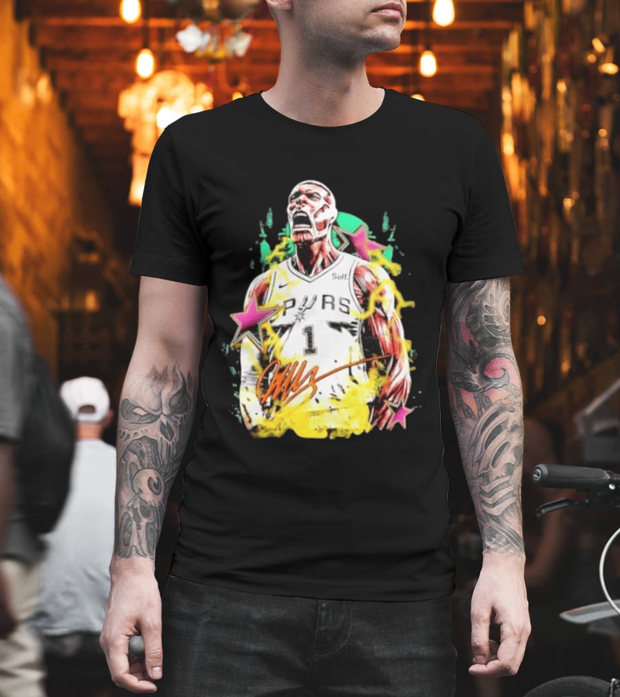 Victor Wembanyama San Antonio Spurs Attack On Titan Colossal Titan Spurs 1 Self Signature T-Shirt