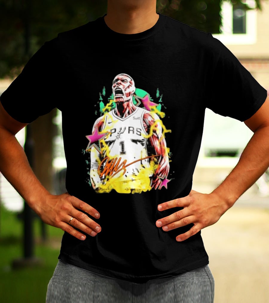 Victor Wembanyama San Antonio Spurs Attack On Titan Colossal Titan Spurs 1 Self Signature T-Shirt