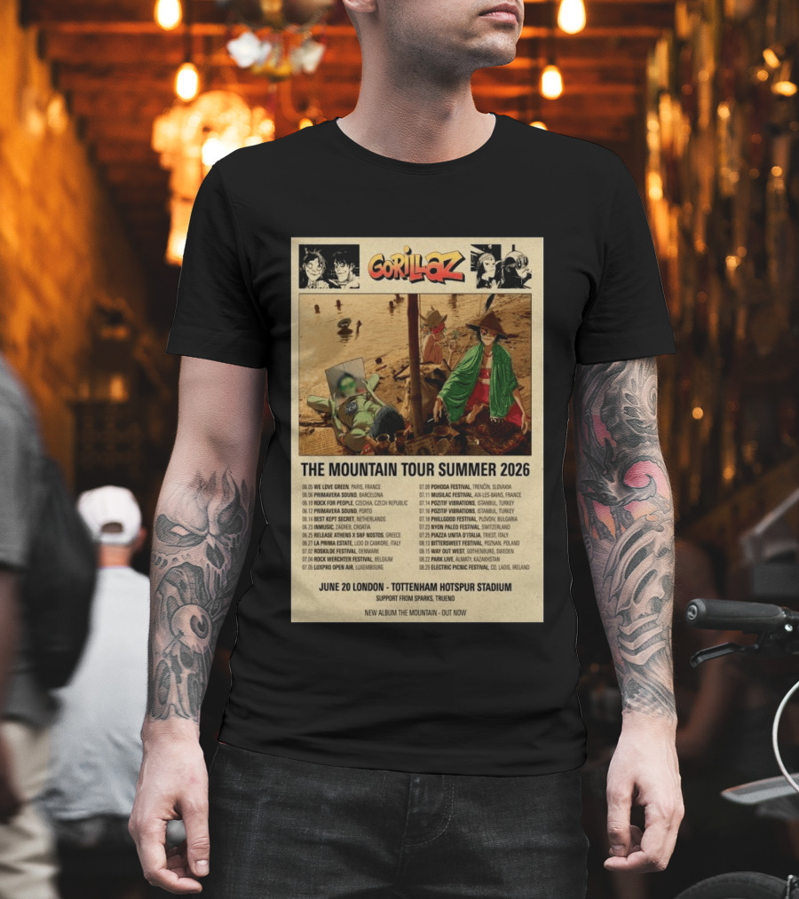 Gorillaz We Love Green Paris June 05 2026 The Mountain Tour T-Shirt