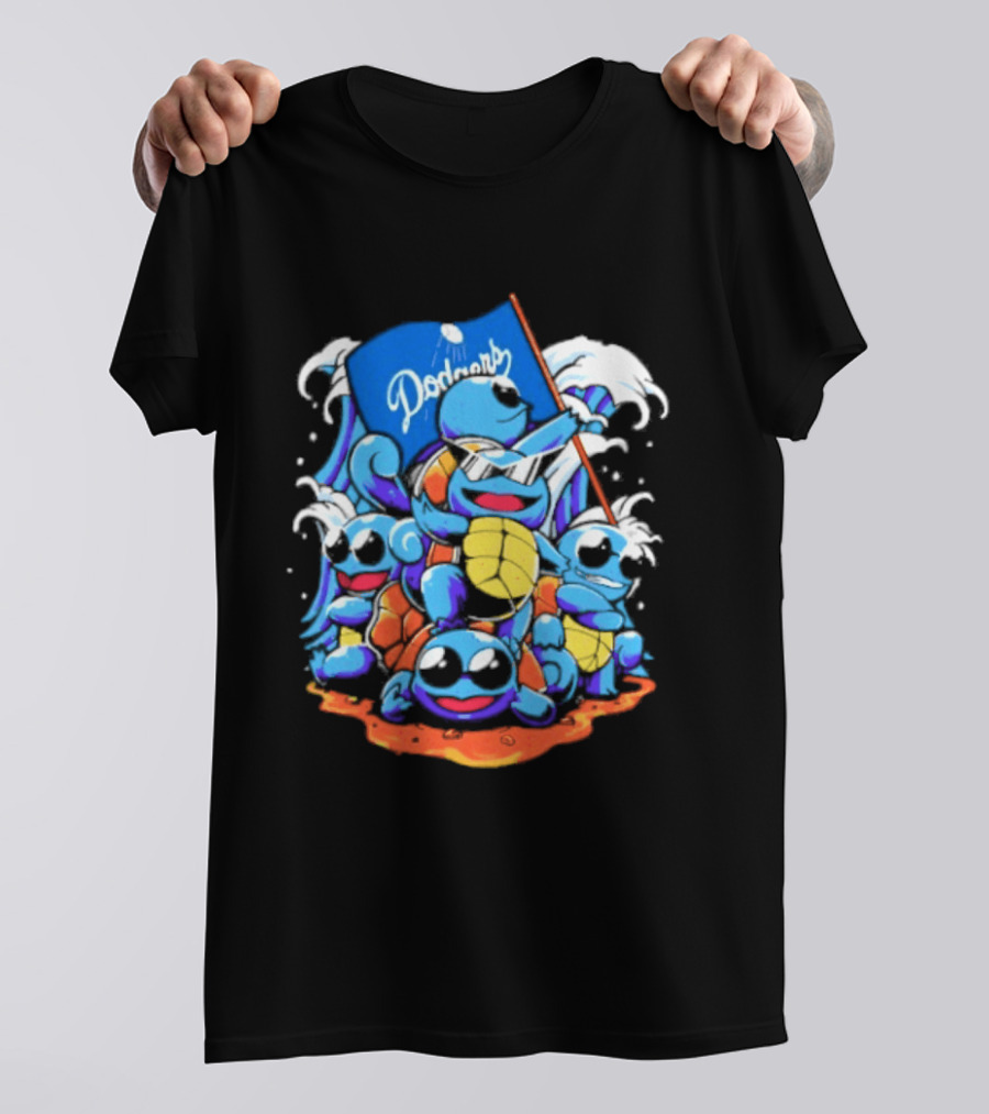 Squirtle Squad Dodgers Blue Flag Los Angeles Pokémon Collaboration T-Shirt