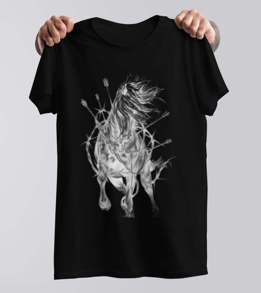 Zero Skateboards Store Wild Heart Black Horse And Flowers T-Shirt