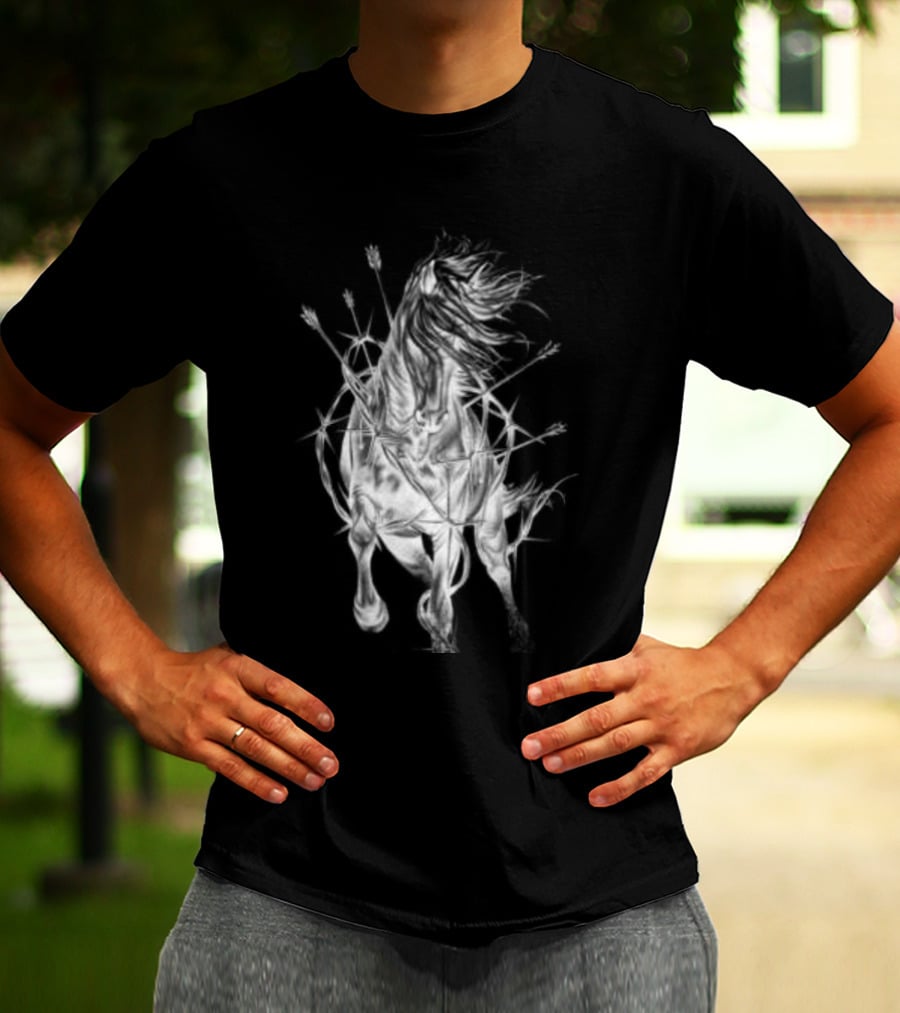 Zero Skateboards Store Wild Heart Black Horse And Flowers T-Shirt