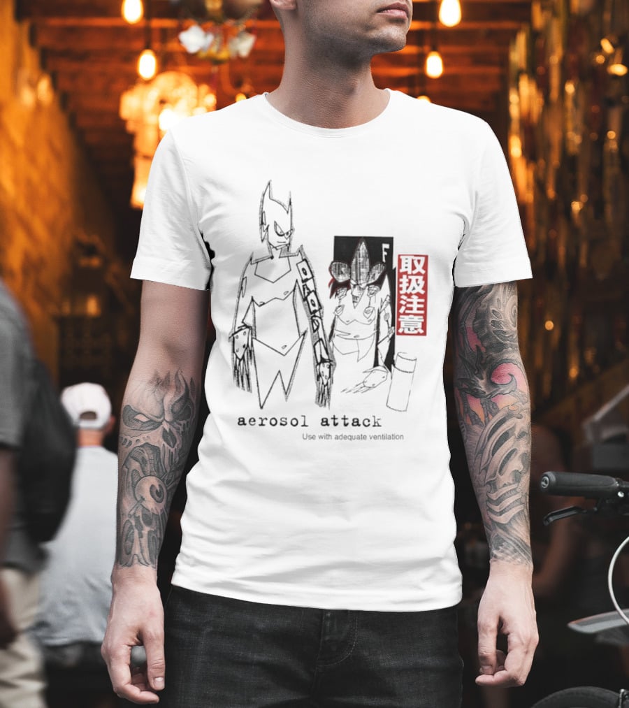 Aerosol Attack Use With Adequate Ventilation Japanese Text Robots T-Shirt