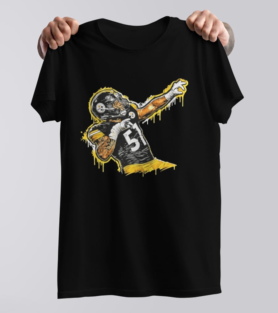 Nick Herbig 51 Pittsburgh Steelers Celebratory Pose Football Player Drawing T-Shirt