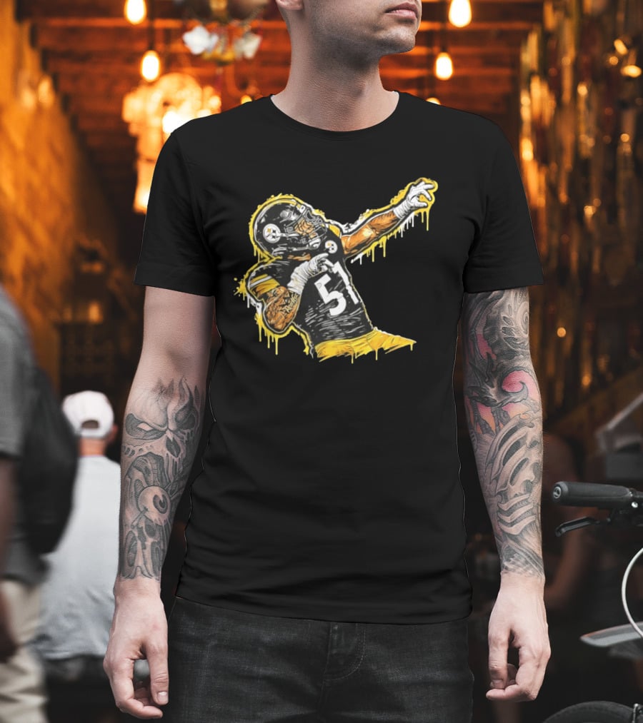 Nick Herbig 51 Pittsburgh Steelers Celebratory Pose Football Player Drawing T-Shirt