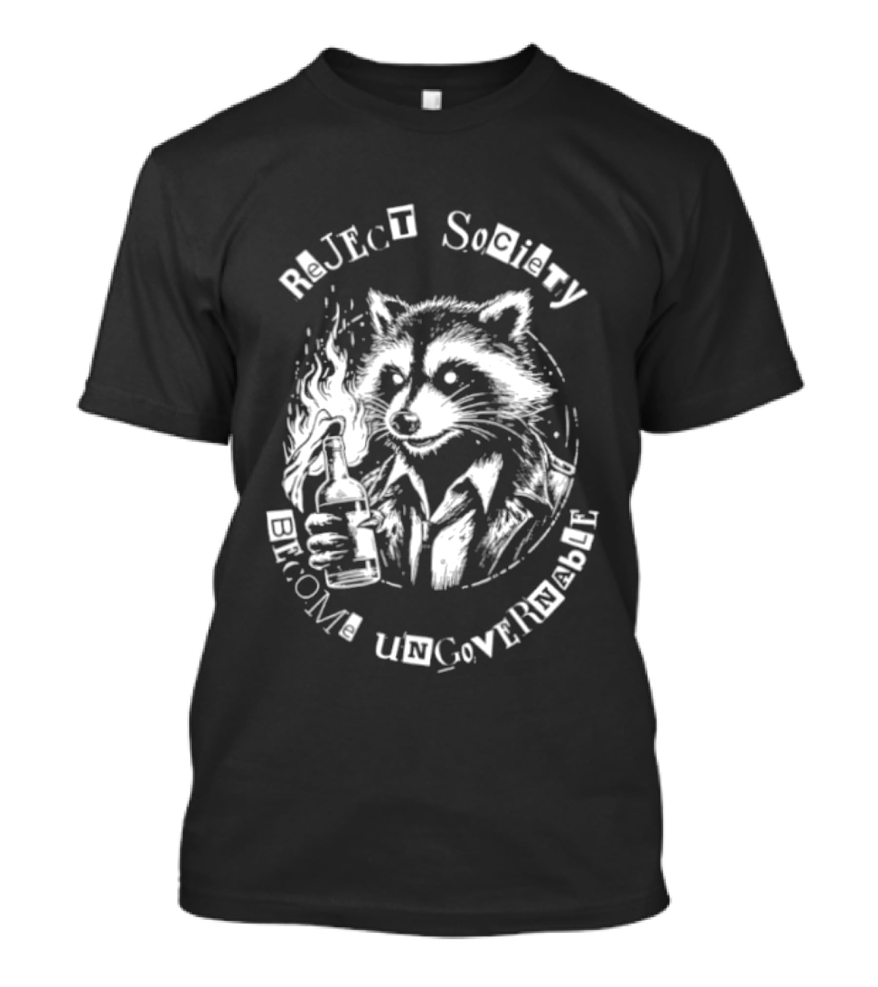 Reject Society Become Ungovernable Raccoon Holding Molotov Cocktail T-Shirt