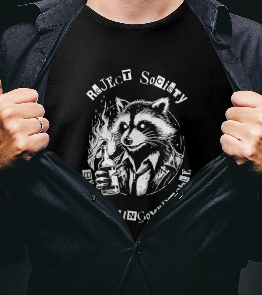 Reject Society Become Ungovernable Raccoon Holding Molotov Cocktail T-Shirt