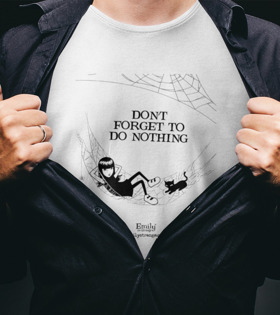 Emily The Strange Don't Forget To Do Nothing Hammock Scene With Spider And Web T-Shirt