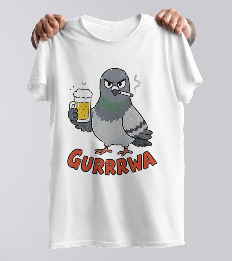Gurrrwa Pigeon Holding Beer And Cigarette T-Shirt