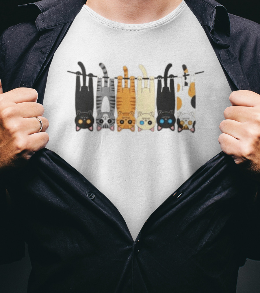 Hanging Cats On Clothesline For Cat Lover Enthusiasts T-Shirt
