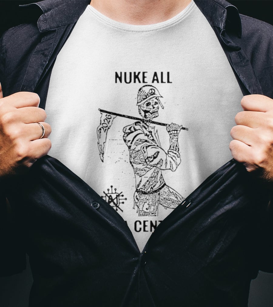 Nuke All Data Centres 2026 Anti Tech Dystopian Skeleton Soldier Flag T-Shirt