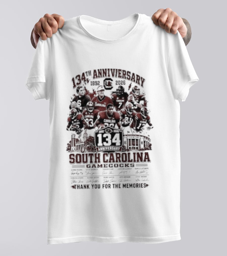 1892 2026 South Carolina Gamecocks 134th Anniversary Thank You For The Memories Signatures T-Shirt