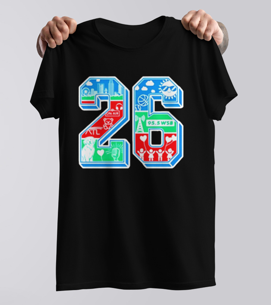 26th Annual WSB Care A Thon 95.5 WSB ATL Skyline Basketball Teddy Bear Radio Sun T-Shirt