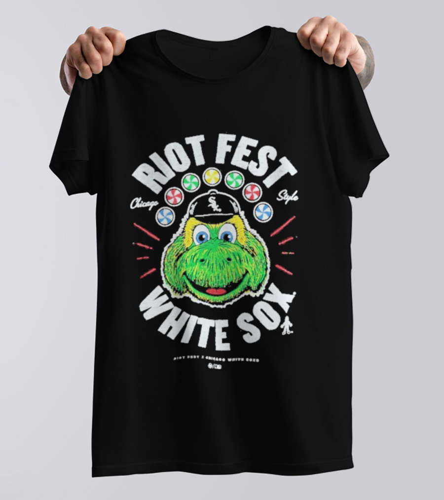 Riot Fest Chicago Style White Sox Collab With Green Mascot And Candy Circles T-Shirt