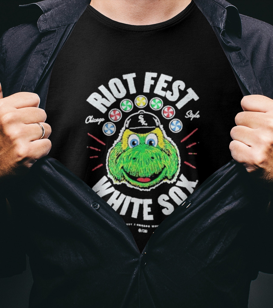 Riot Fest Chicago Style White Sox Collab With Green Mascot And Candy Circles T-Shirt