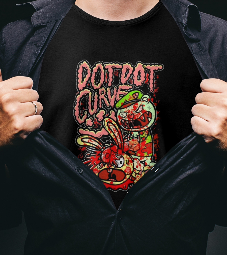 Dot Dot Curve Happy Bloodied Cartoon Friends T-Shirt