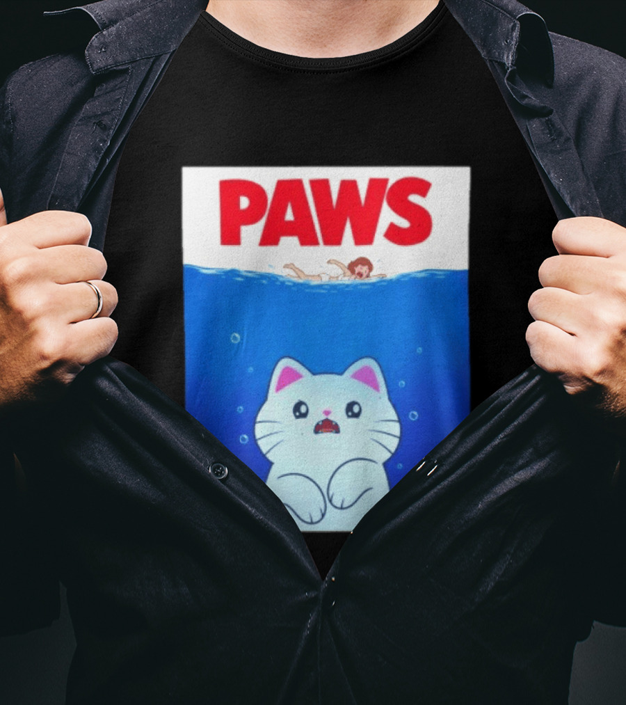 Paws Cat Parody Movie Jaws T-Shirt