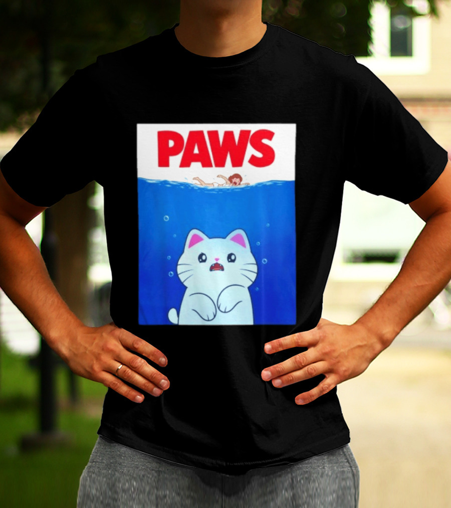 Paws Cat Parody Movie Jaws T-Shirt