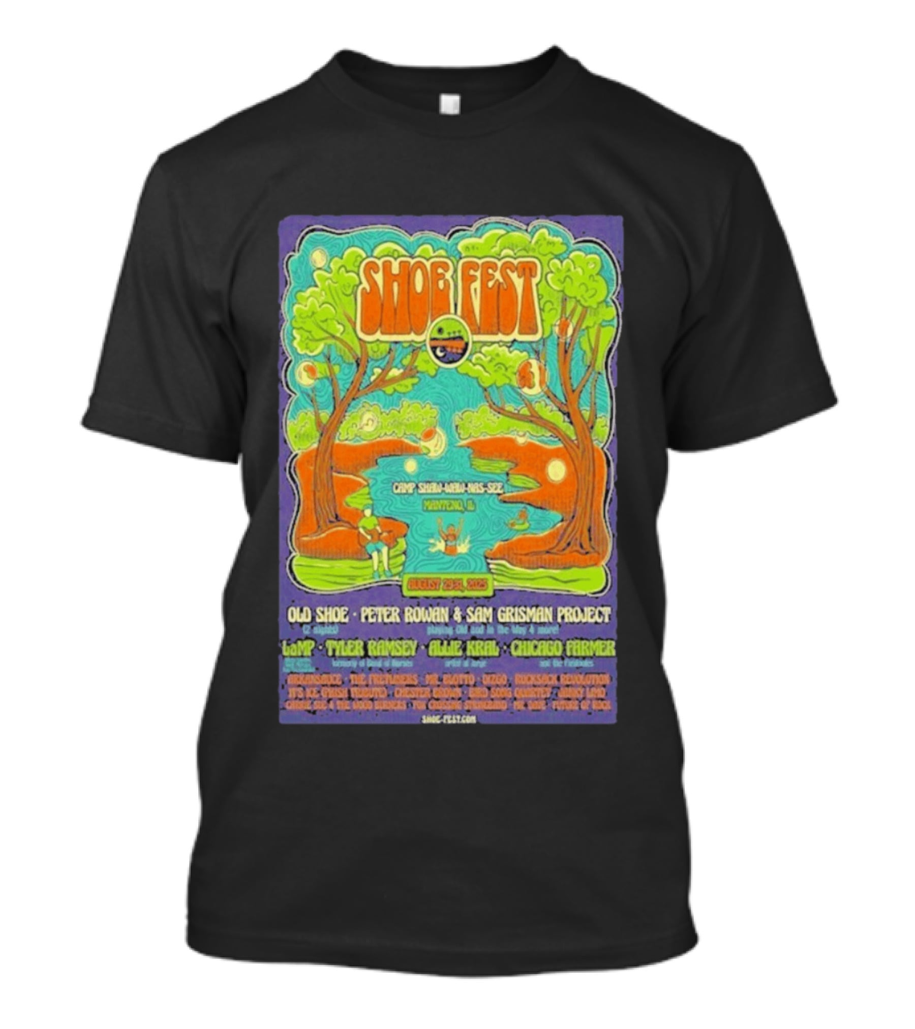 Shoe Fest August 29 31 2025 Camp Shaw Waw Nas See Manteno IL Old Shoe Peter Rowan Sam Grisman Project Tyler Ramsey Allie Kral Chicago Farmer T-Shirt