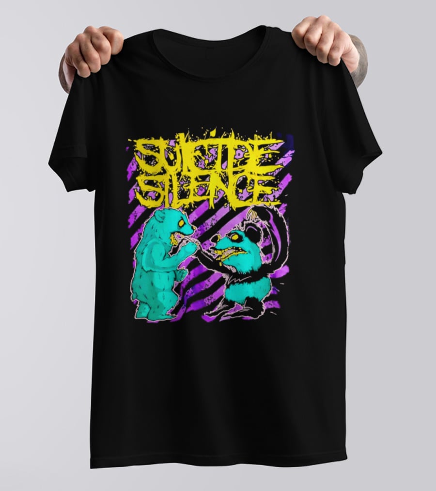 Suicide Silence Bears And Pandas Face Off In Striped Painting T-Shirt