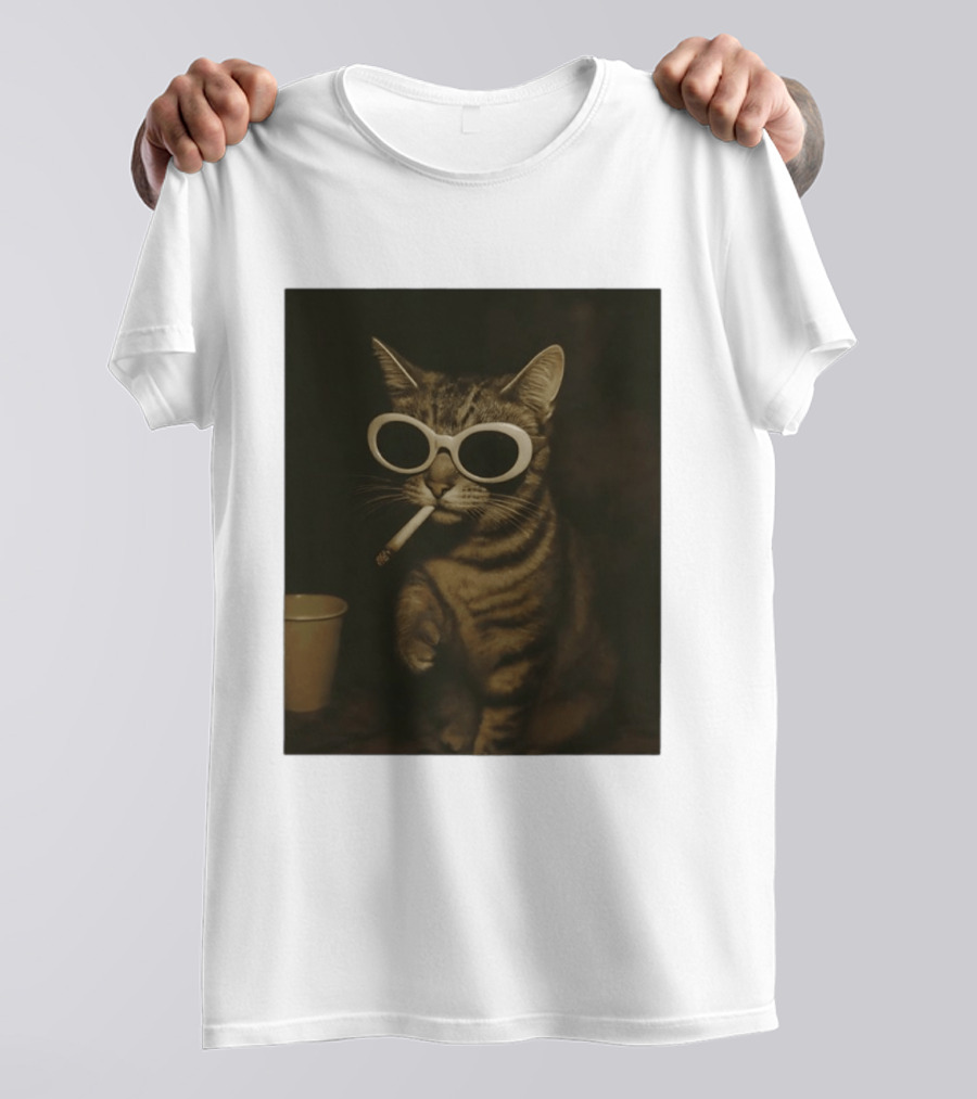 Cool Cat Smoking Sunglasses Meme Iconic Photo T-Shirt