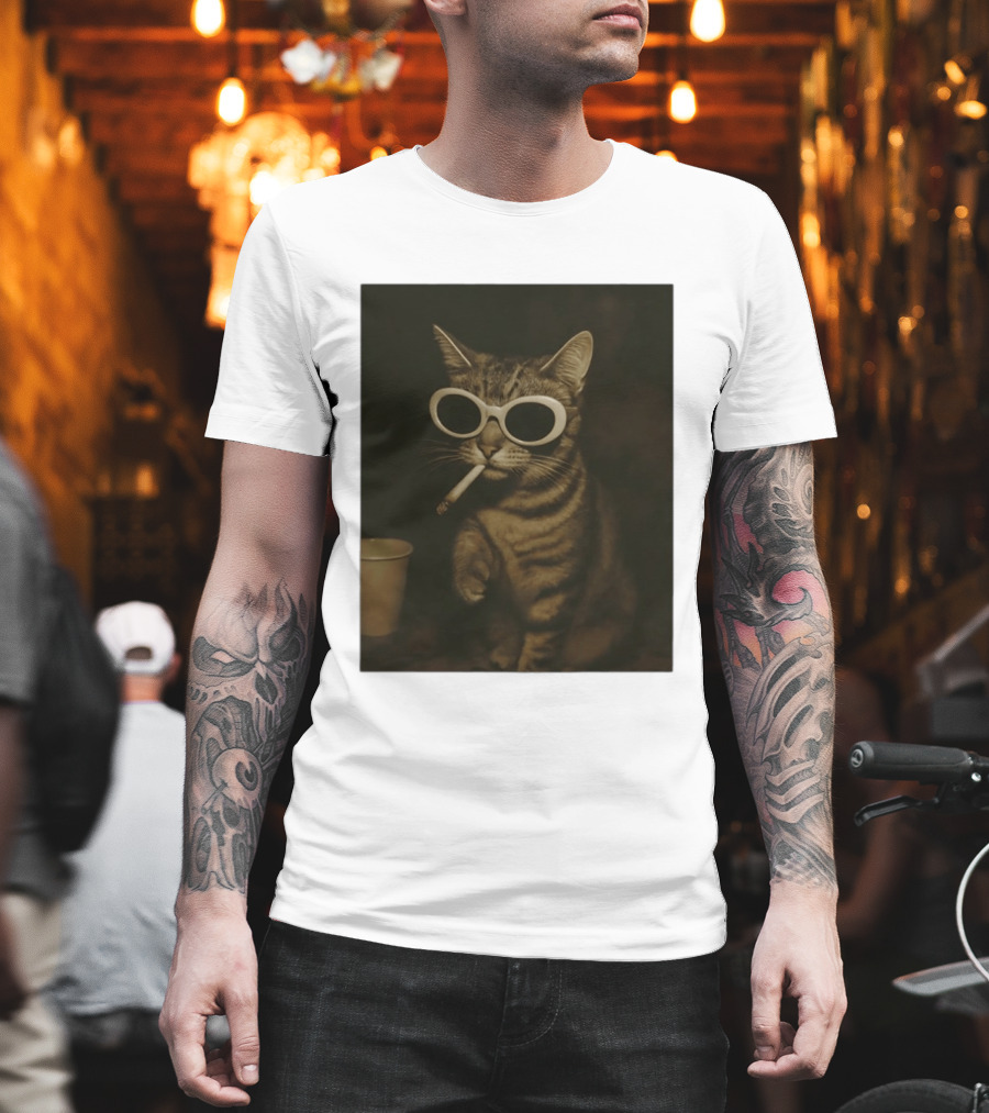 Cool Cat Smoking Sunglasses Meme Iconic Photo T-Shirt