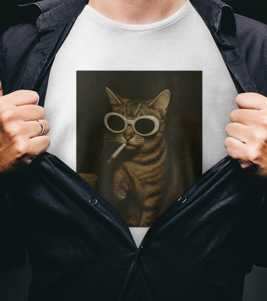 Cool Cat Smoking Sunglasses Meme Iconic Photo T-Shirt
