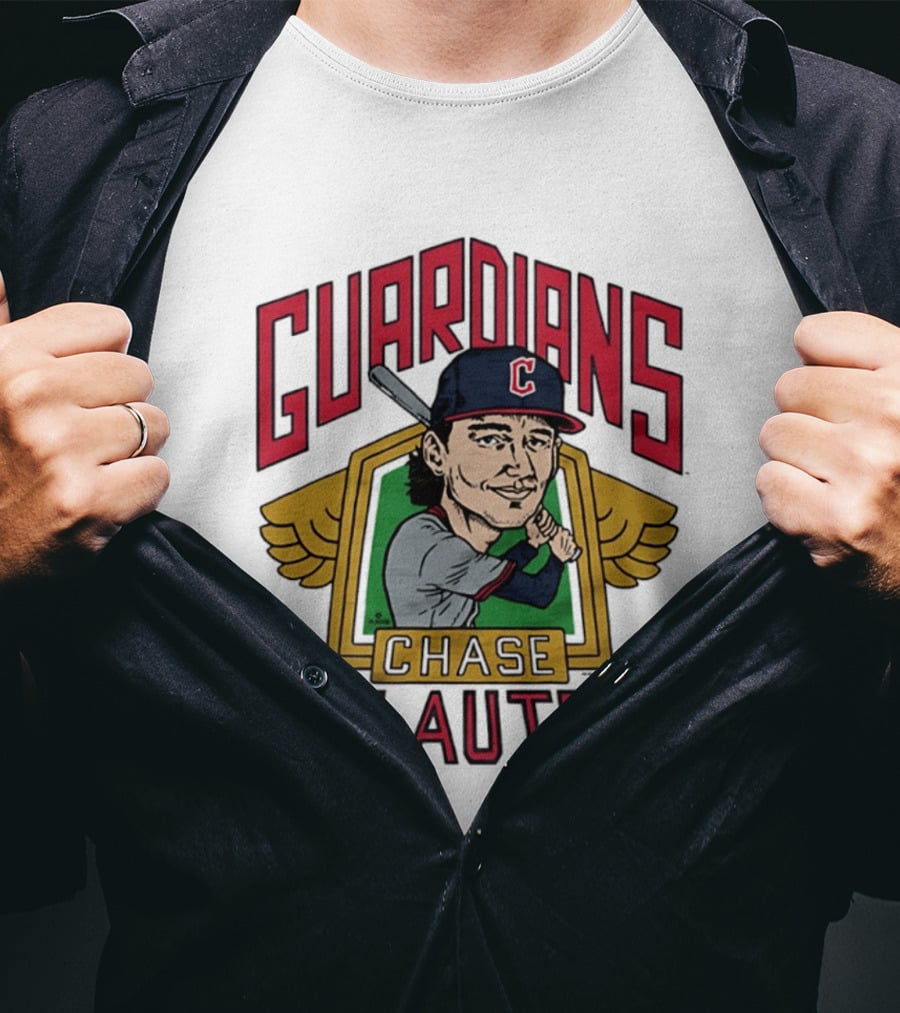 Guardians Chase DeLauter Baseball Caricature T-Shirt