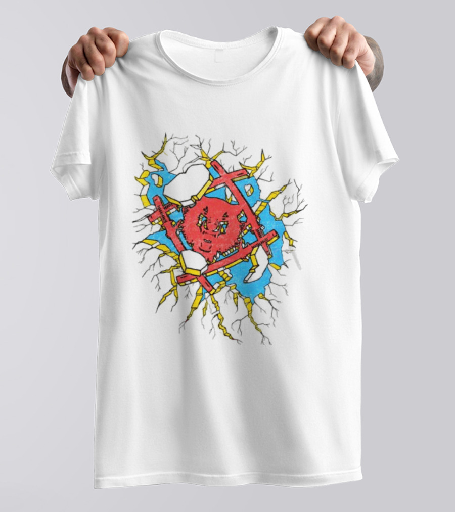 Hollowsquad La Store Hs Smash Fractured Red Face And Abstract Blue Yellow T-Shirt