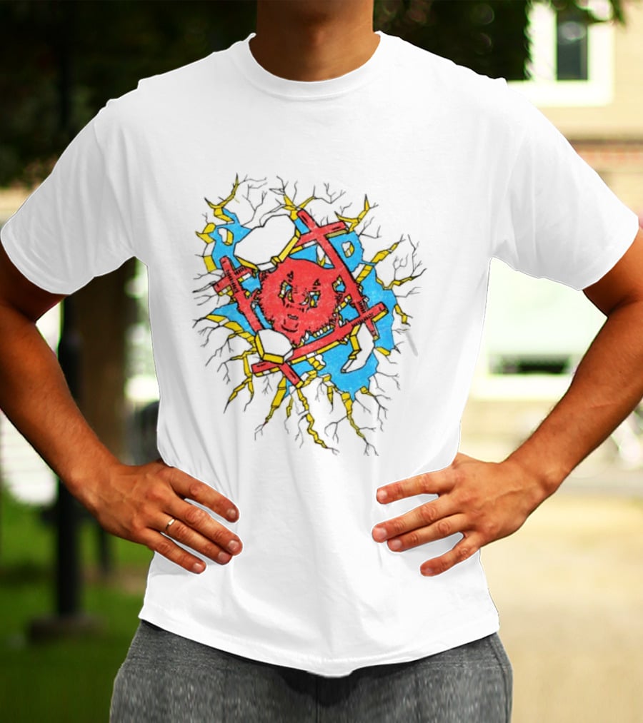 Hollowsquad La Store Hs Smash Fractured Red Face And Abstract Blue Yellow T-Shirt