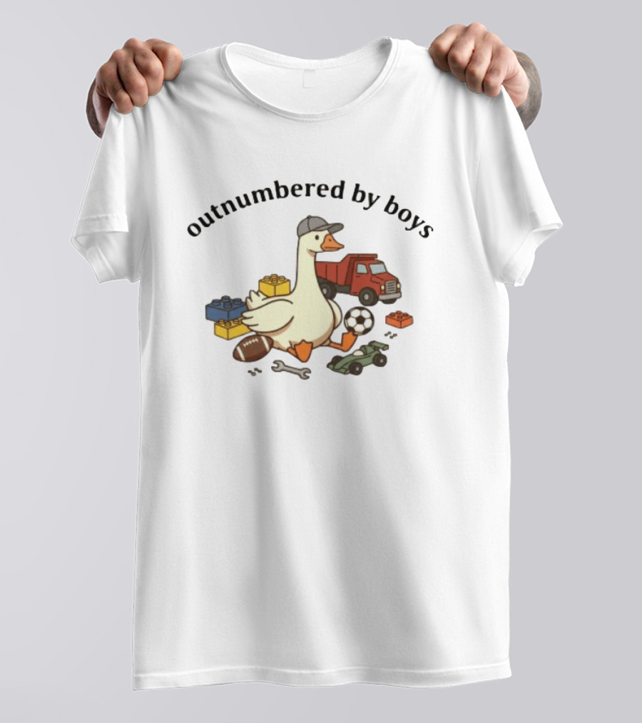 Outnumbered By Boys Goose With Toys Truck Football Soccer Blocks Racing Car T-Shirt