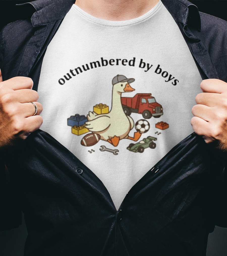 Outnumbered By Boys Goose With Toys Truck Football Soccer Blocks Racing Car T-Shirt